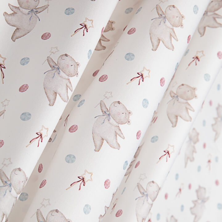 Percale imprimée « Petits ours volants » rose et bleu - Ribes y Casals