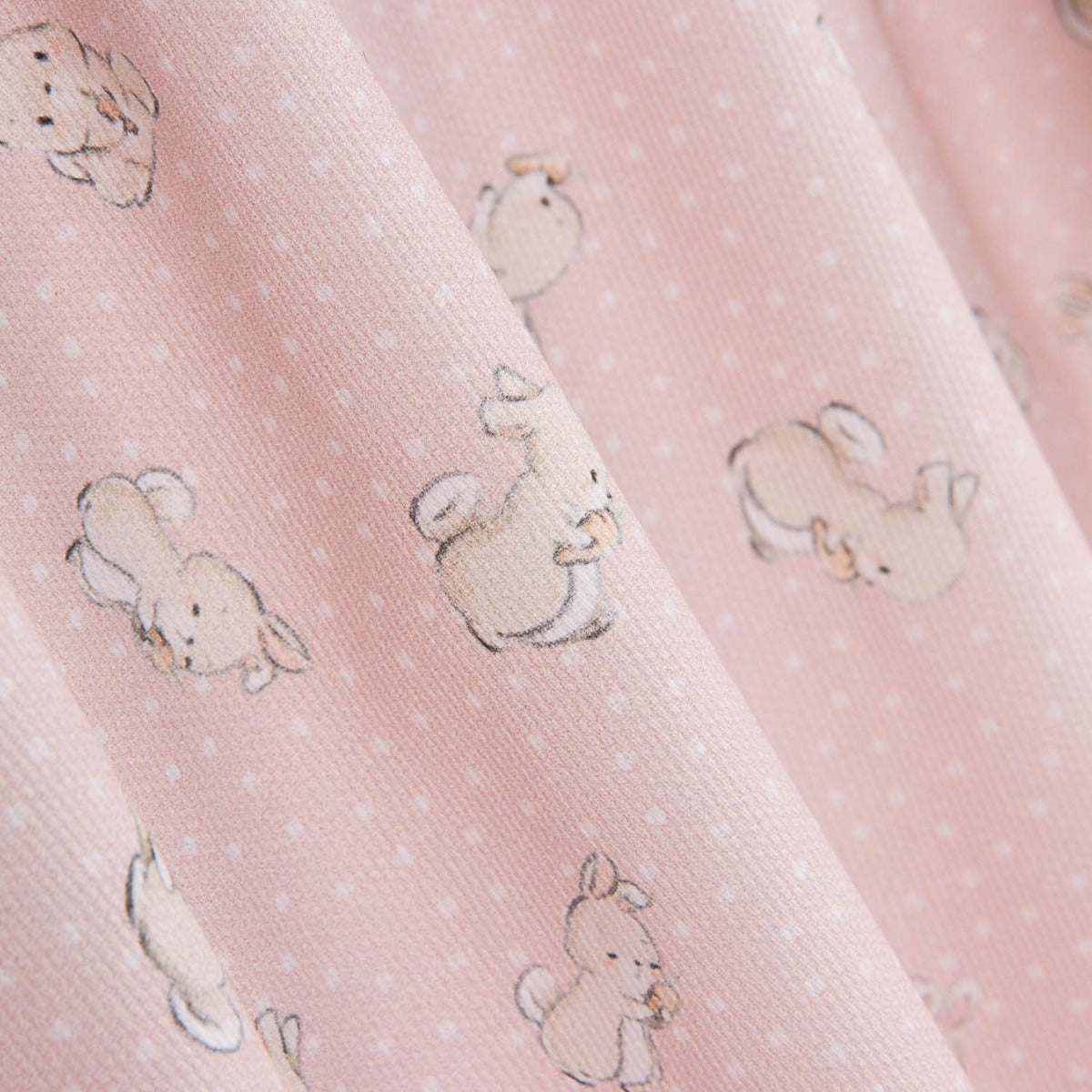 Tissu piqué de coton imprimé lapin rose doux - Ribes y Casals