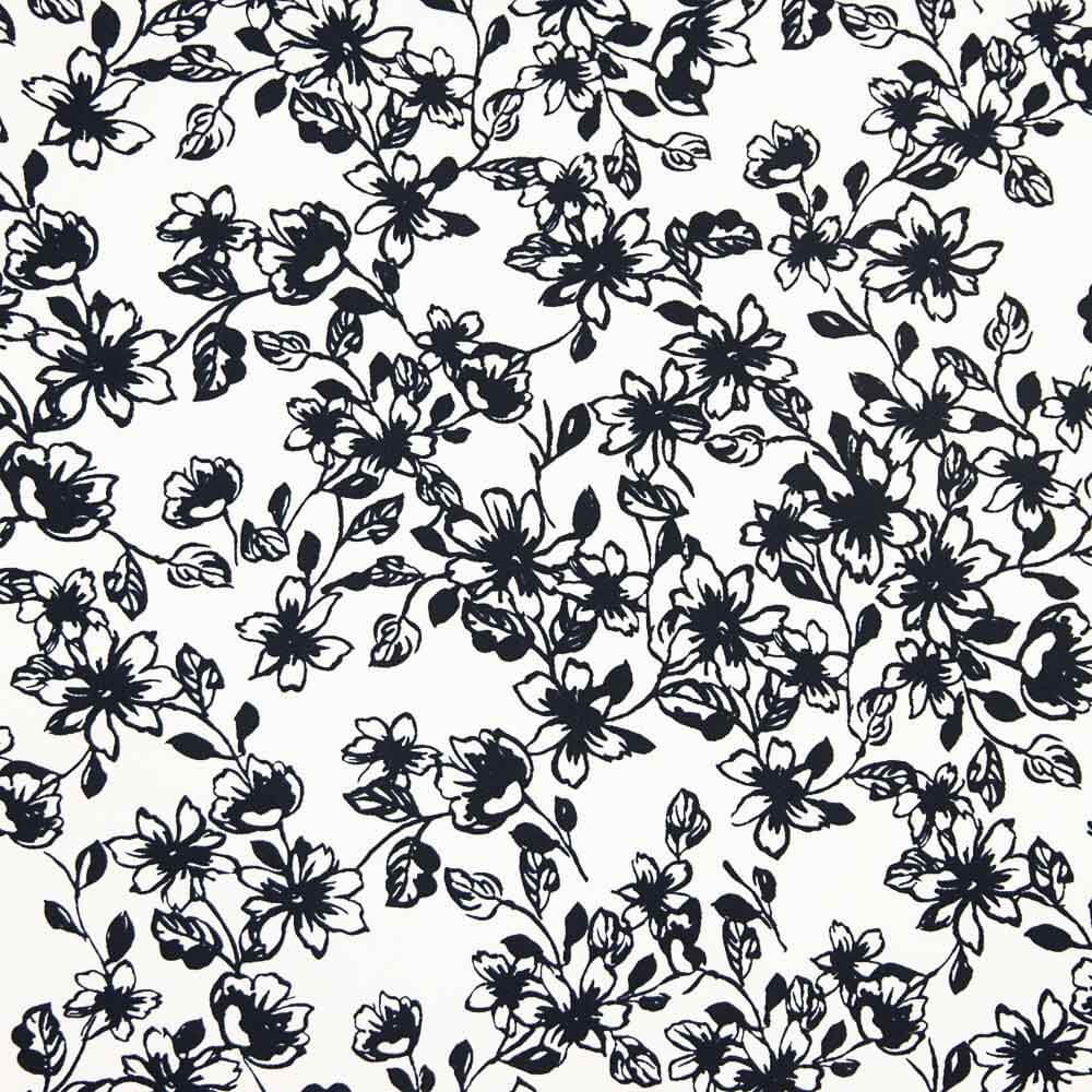 Piqué Polyester Fleurs Noir - Ribes y Casals