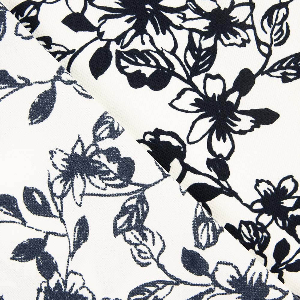 Piqué Polyester Fleurs Noir - Ribes y Casals