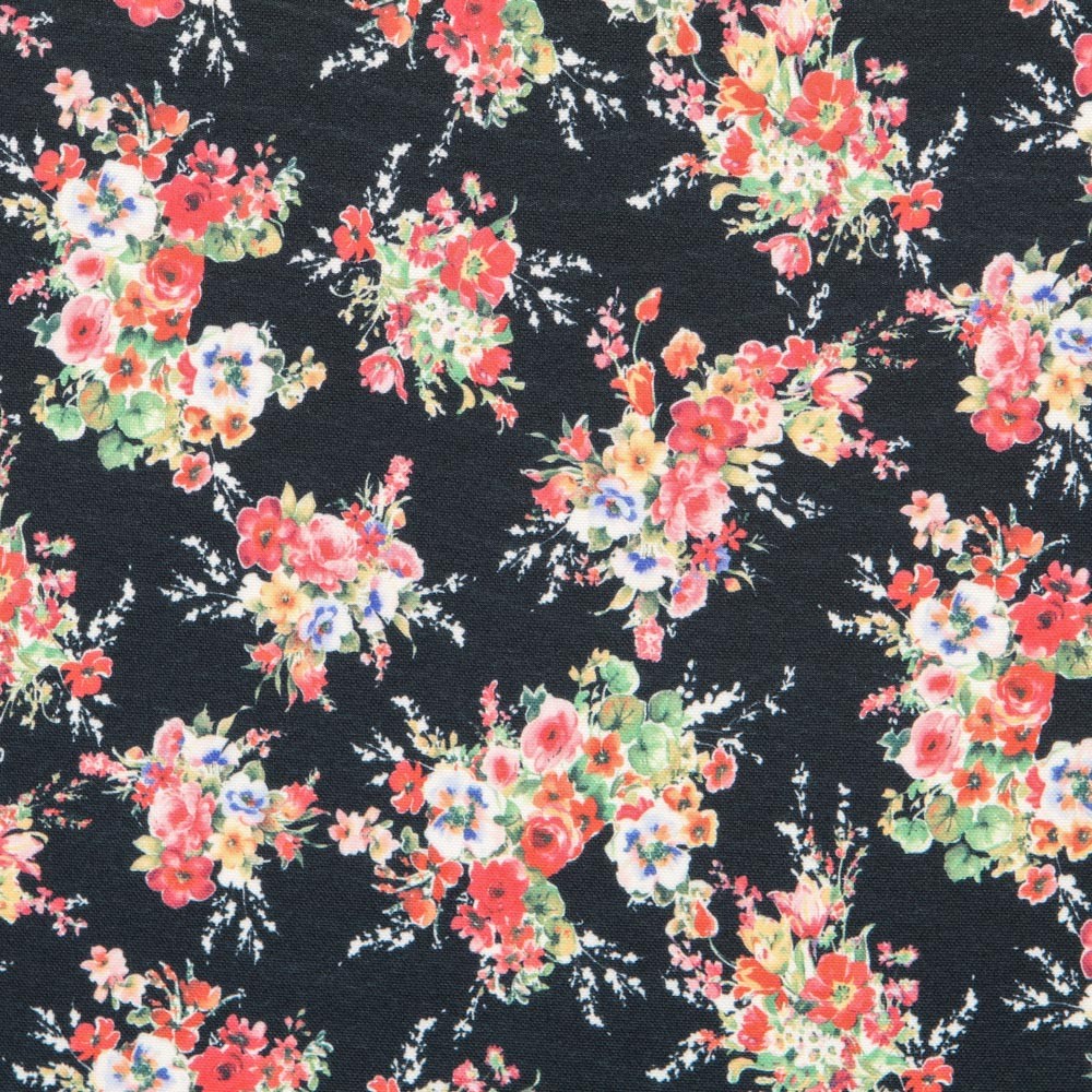 Polyester Noir à Fleurs - Ribes y Casals