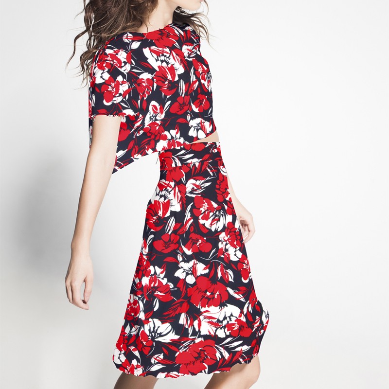 Tissu Polyester Tropical Rouge - Ribes y Casals