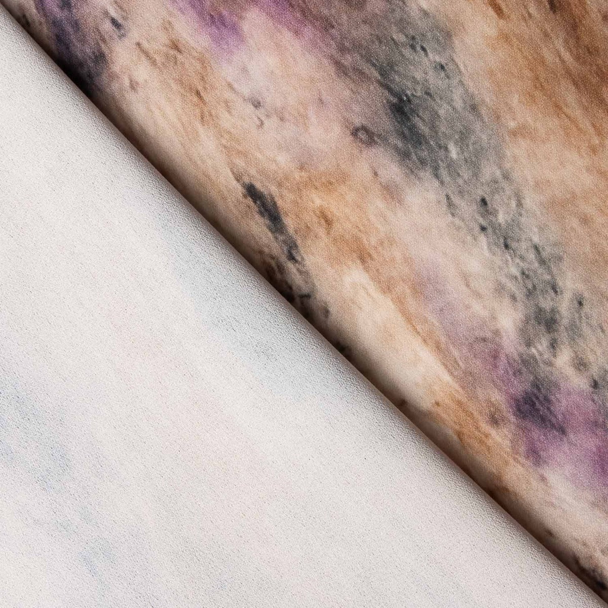 Tissu polyester plat – Imprimé abstrait mauve et camel - Ribes y Casals