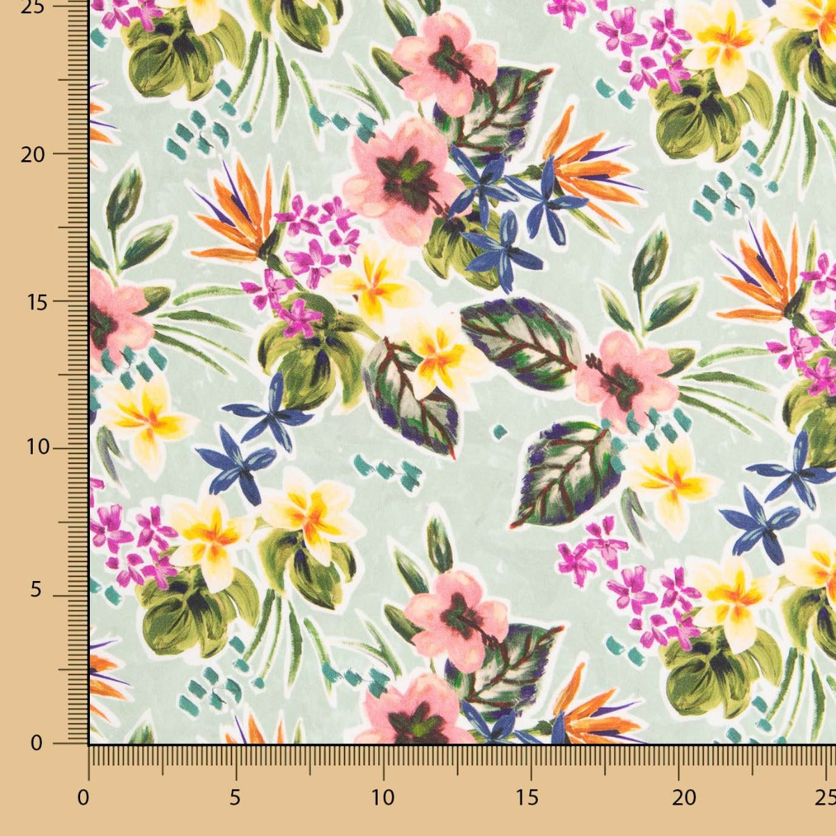 Polyester Plat Fin Fleurs Vert Clair - Ribes y Casals