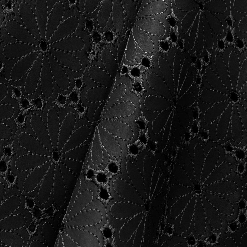 Similicuir Marguerite Noir Perforé Brodé - Ribes y Casals