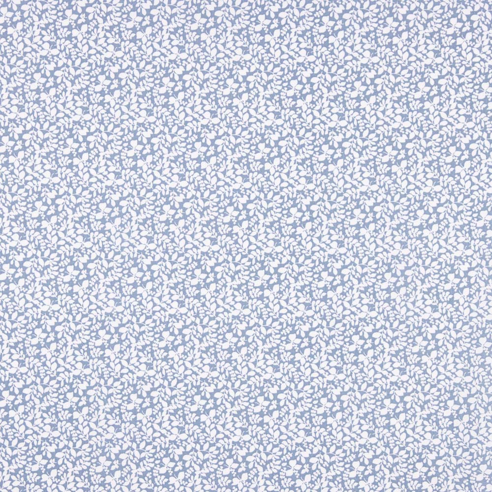 Popeline De Coton Feuilles Bleu Denim - Ribes y Casals