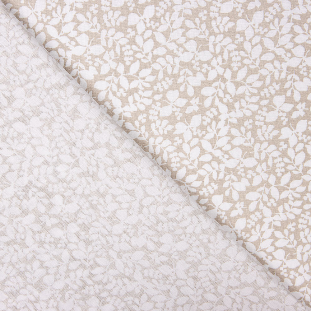 Popeline de Coton Feuilles Beige - Ribes y Casals