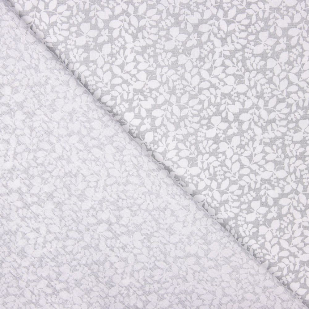 Popeline de Coton Feuilles Gris - Ribes y Casals