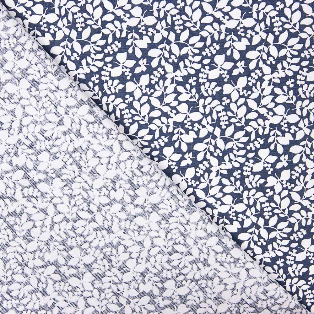 Popeline de Coton Feuilles Marine - Ribes y Casals