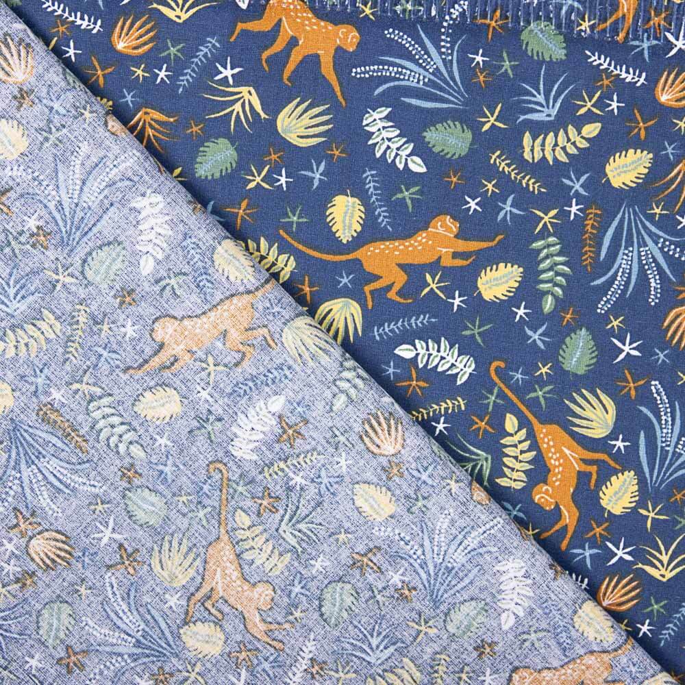 Popeline Coton Singes Bleu Marine - Ribes y Casals