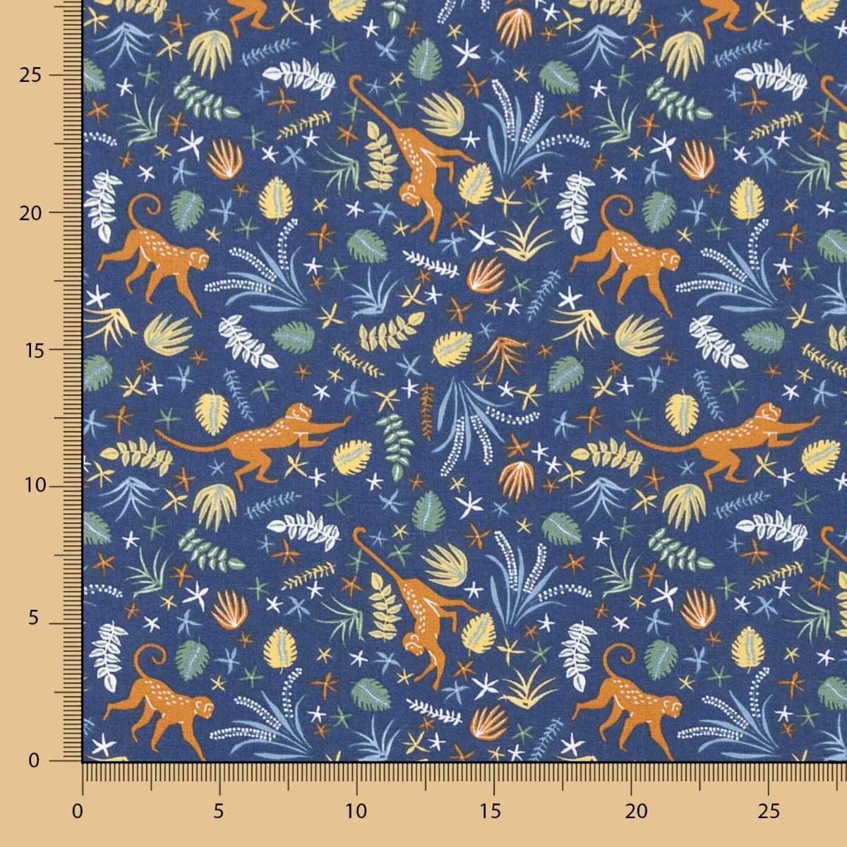 Popeline Coton Singes Bleu Marine - Ribes y Casals