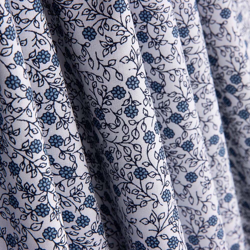 Popeline Coton Minimals Blanc-Bleu - Ribes y Casals