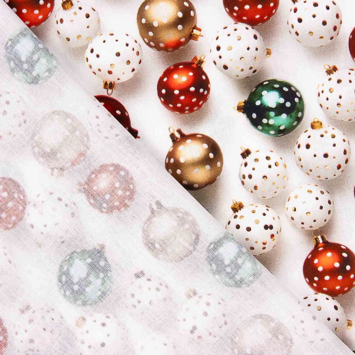 Tissu Popeline de Coton Noël Boules - Ribes y Casals