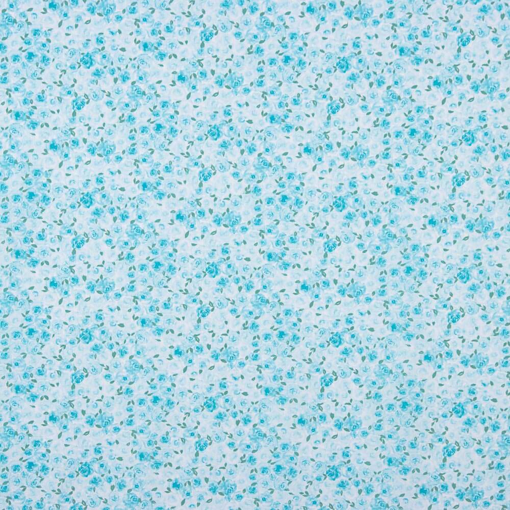 Popeline En Coton Bio Roses Jardin Bleu - Ribes y Casals