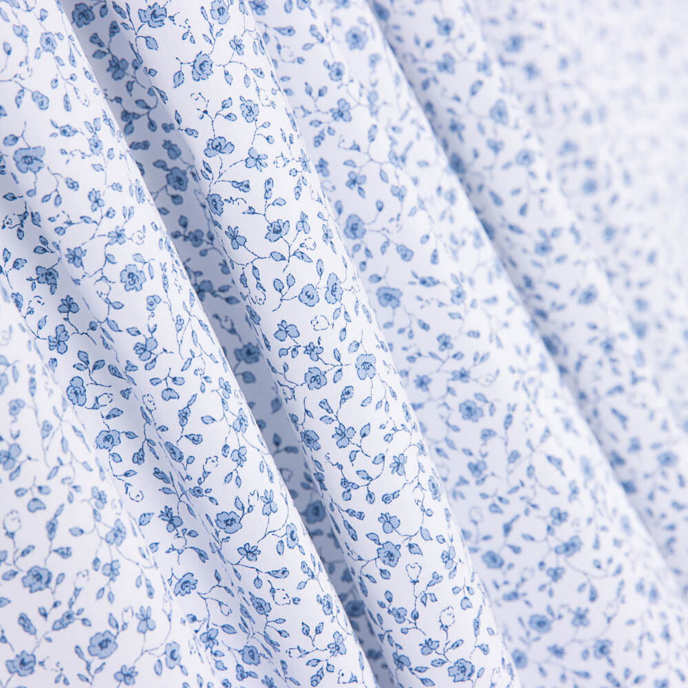 Popeline Coton BIO Enfant Mini Fleur Bleue - Ribes y Casals