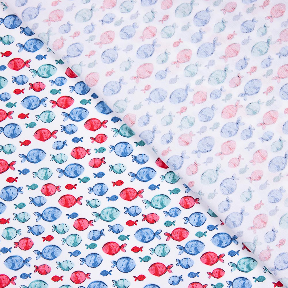 Popeline Coton BIO Enfant Poissons Bleu - Ribes y Casals