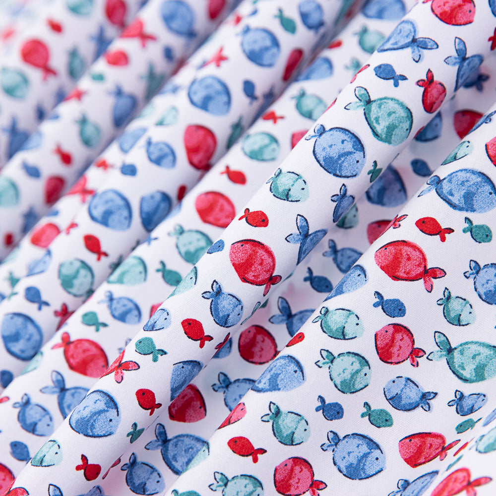 Popeline Coton BIO Enfant Poissons Bleu - Ribes y Casals