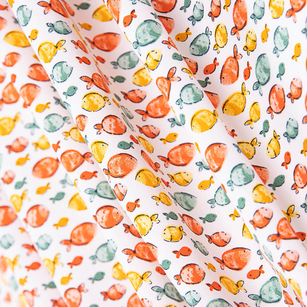 Popeline Coton BIO Enfant Poisson Corail - Ribes y Casals