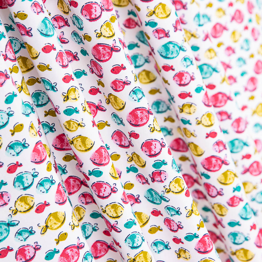 Popeline Coton BIO Enfant Poisson Rose - Ribes y Casals