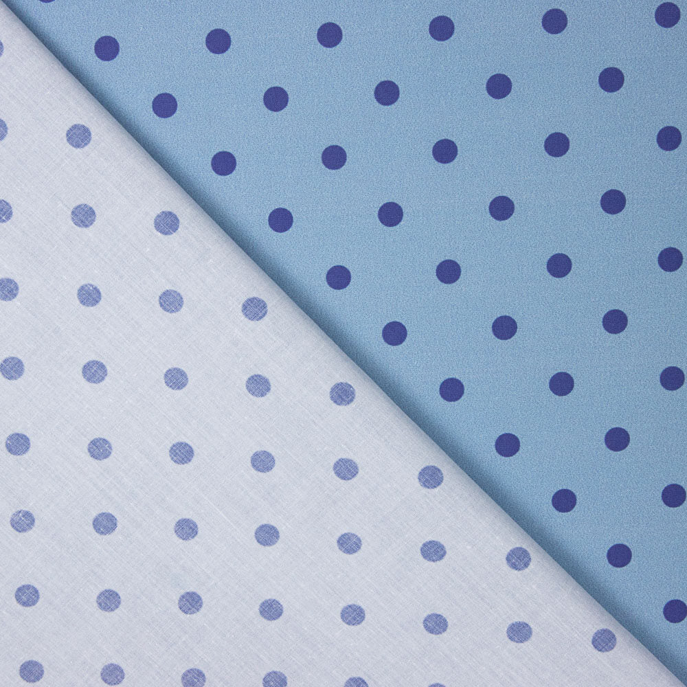 Popeline Imprimé Flamand Pois 10mm Bleu Baltique - Ribes y Casals