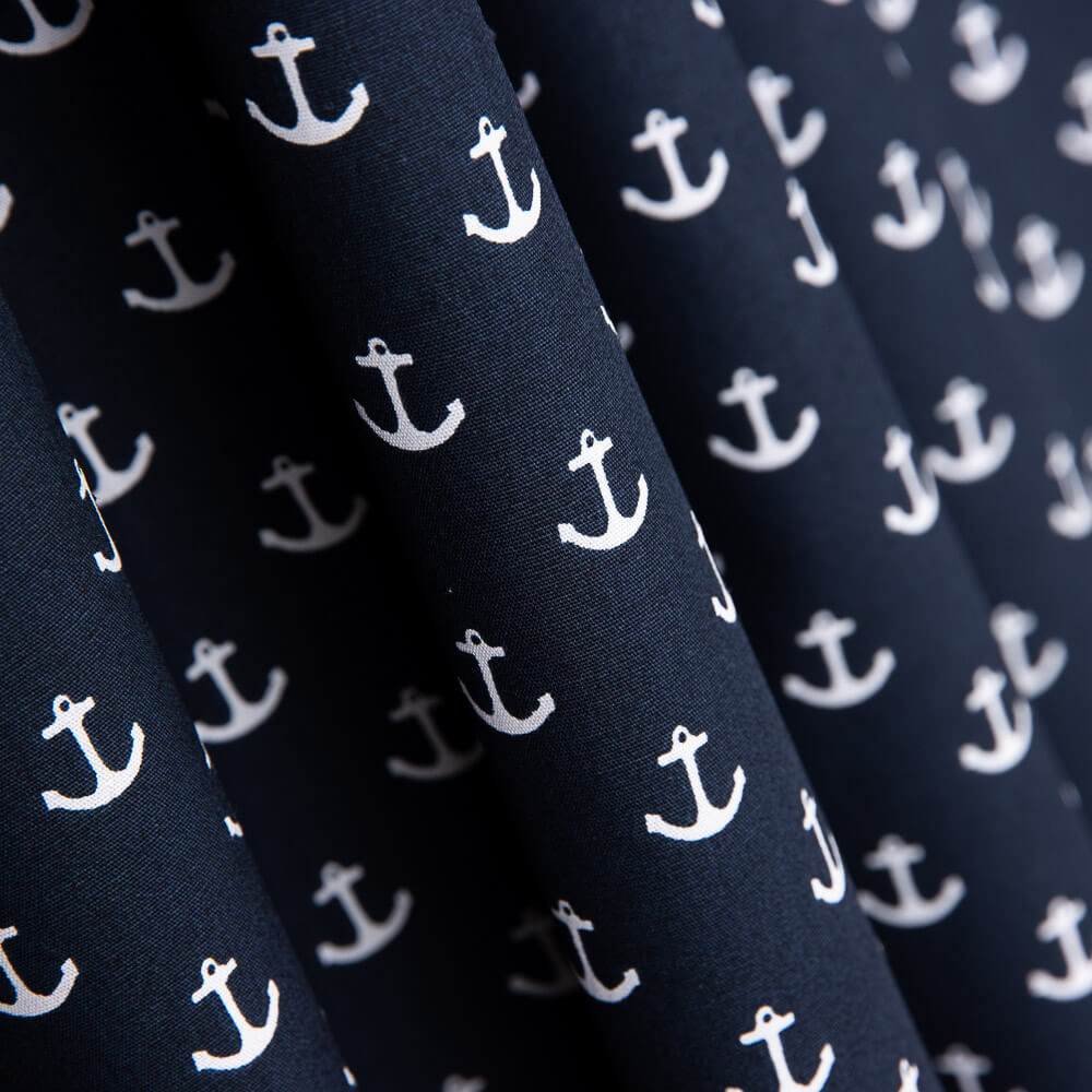 Tissu Popeline Coton Ancres Bleu Marine - Ribes y Casals