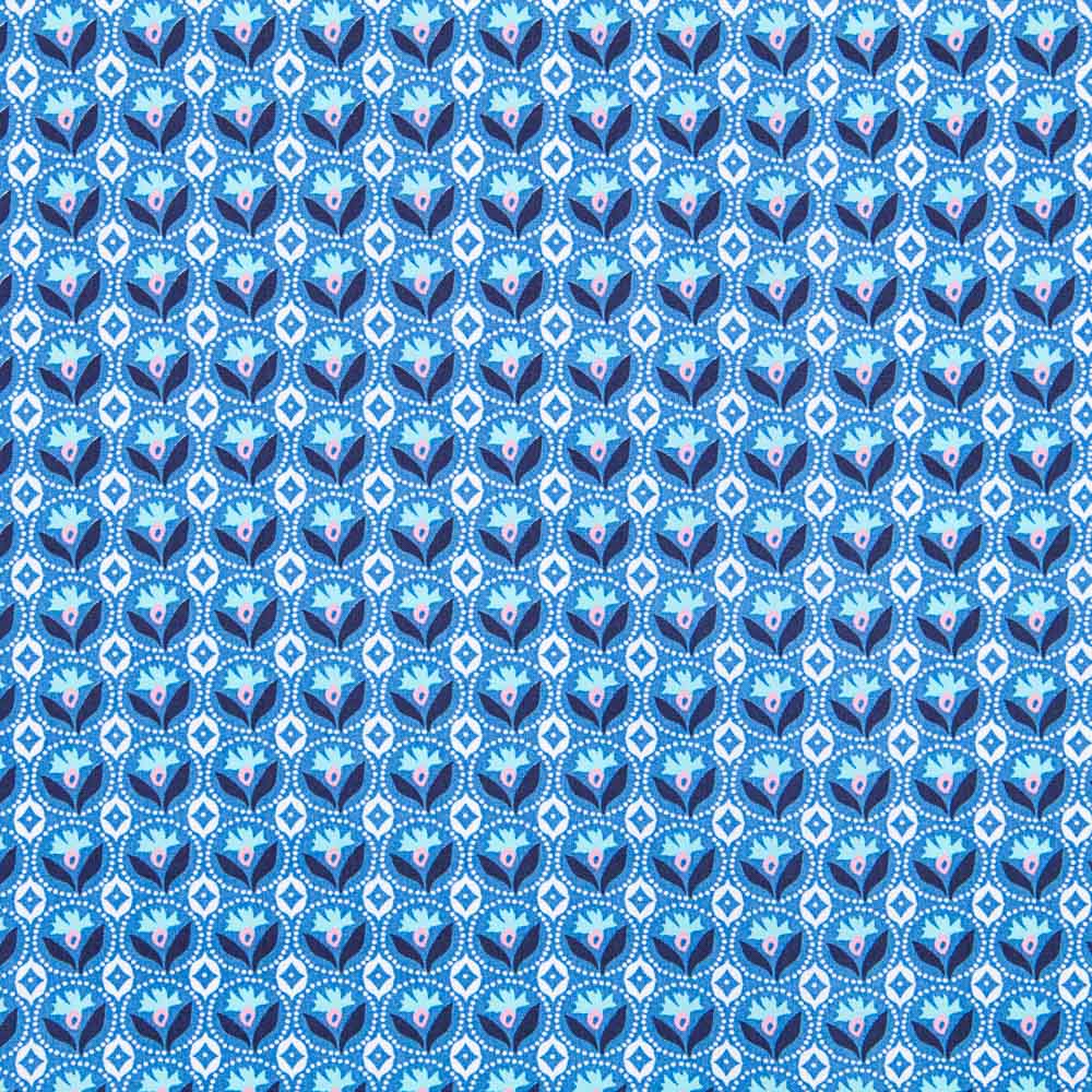 Popeline Medailles Fleur Bleu - Ribes y Casals