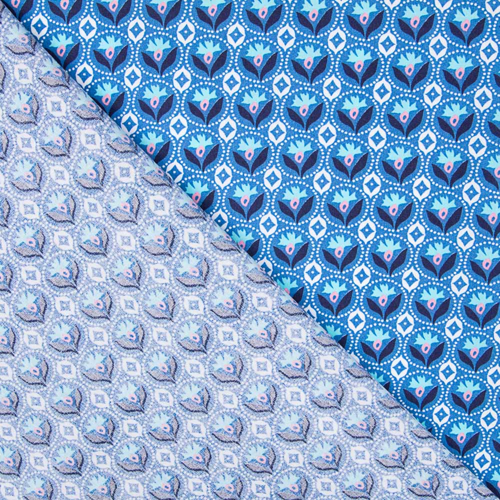 Popeline Medailles Fleur Bleu - Ribes y Casals