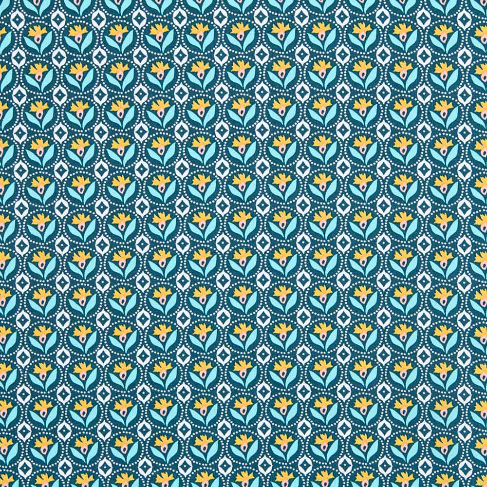 Popeline Medailles Fleur Turquoise - Ribes y Casals