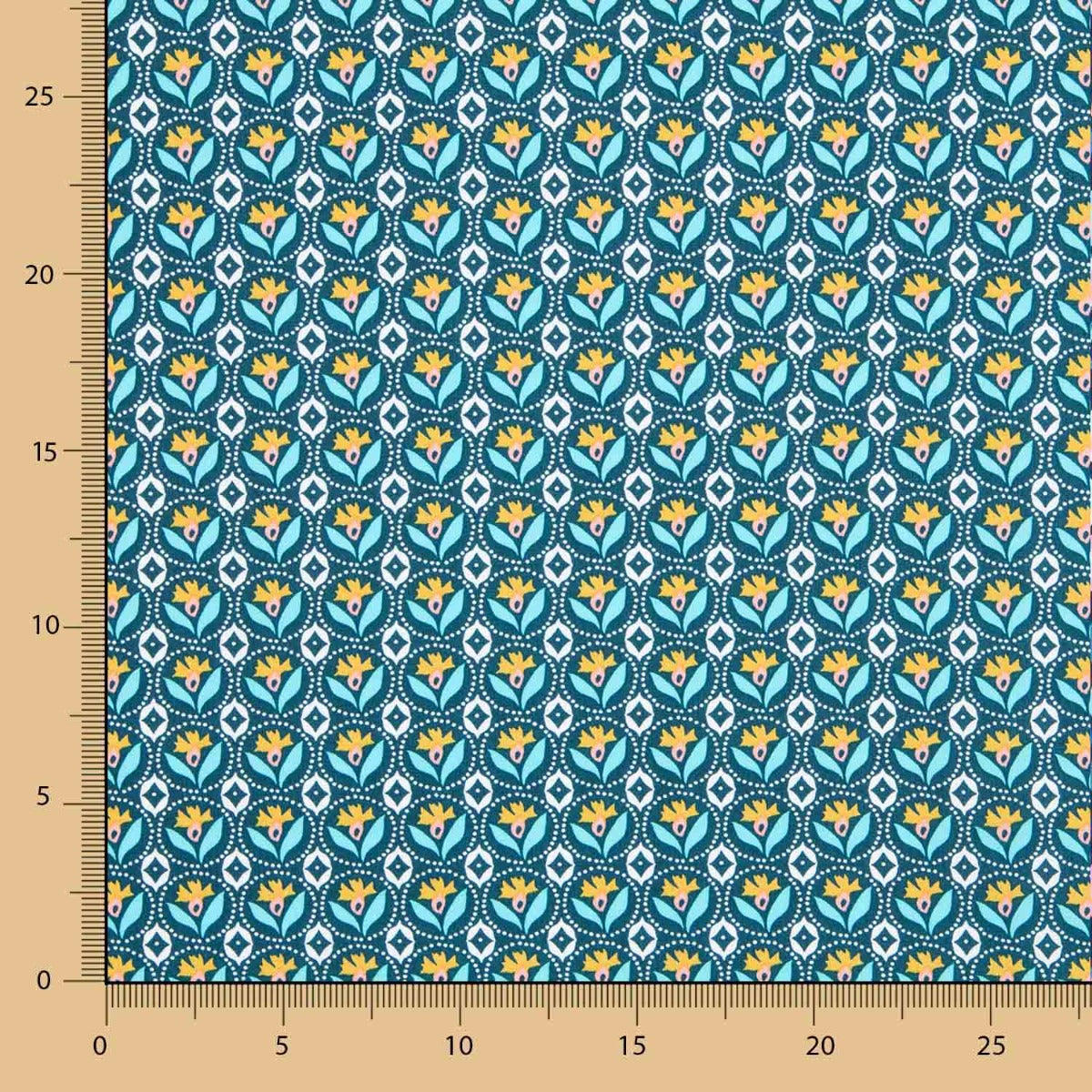 Popeline Medailles Fleur Turquoise - Ribes y Casals