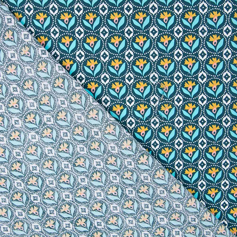 Popeline Medailles Fleur Turquoise - Ribes y Casals