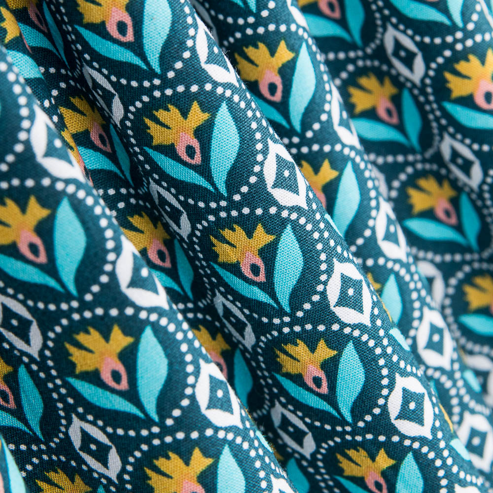 Popeline Medailles Fleur Turquoise - Ribes y Casals