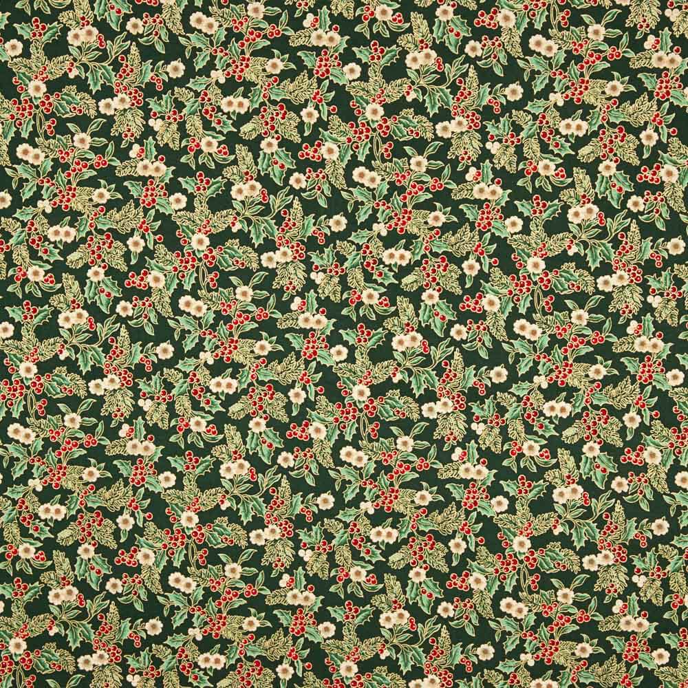 Popeline de Noël Verte à Fleurs - Ribes y Casals