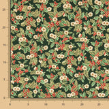 Popeline de Noël Verte à Fleurs - Ribes y Casals