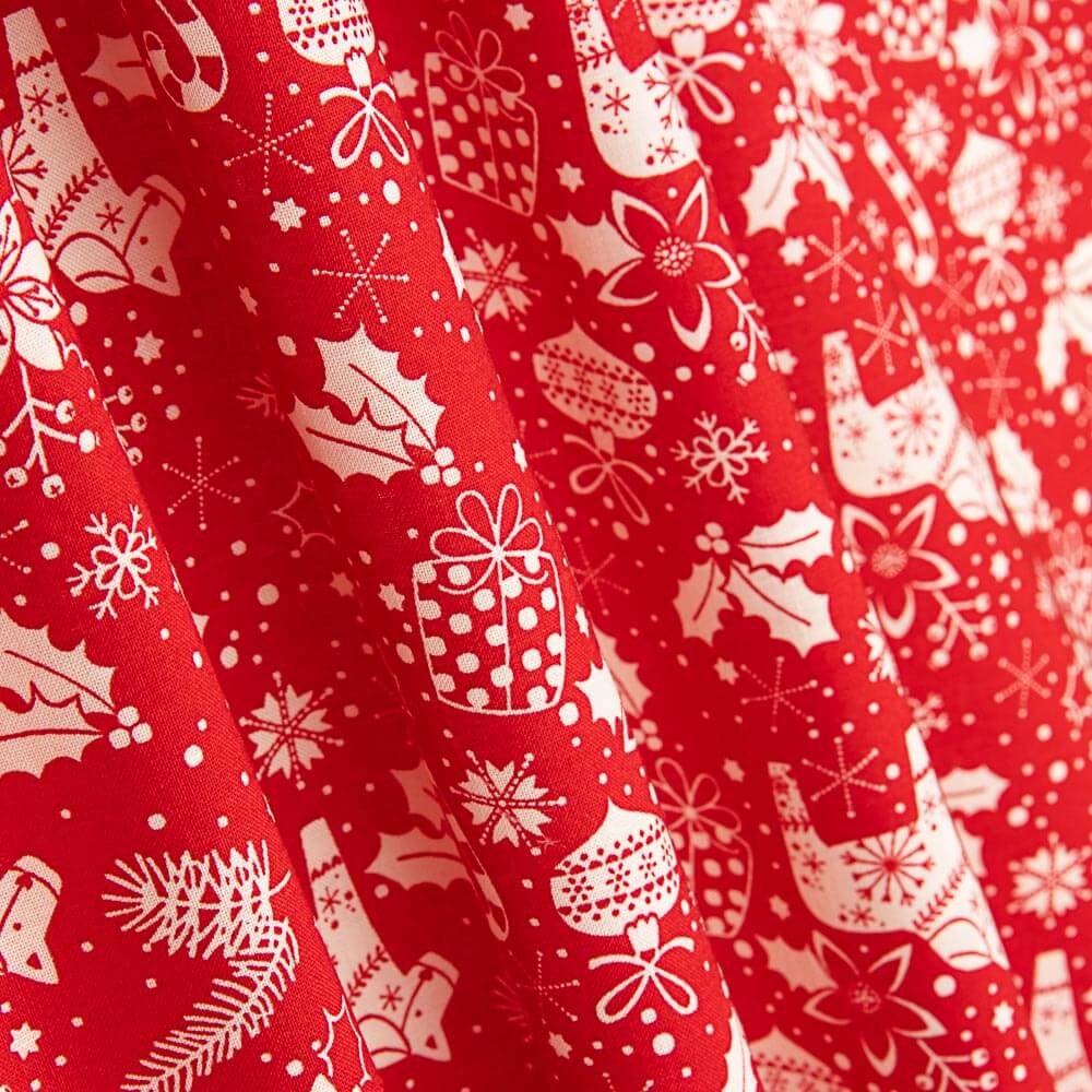 Popeline de Noël Motifs Rouges - Ribes y Casals