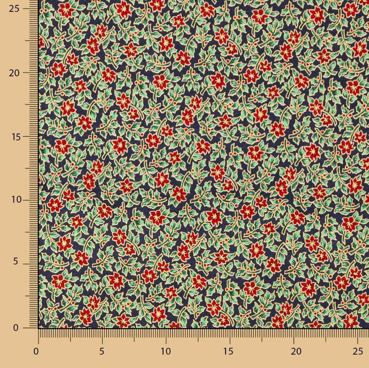 Popeline de Coton Poinsettias Verts - Ribes y Casals