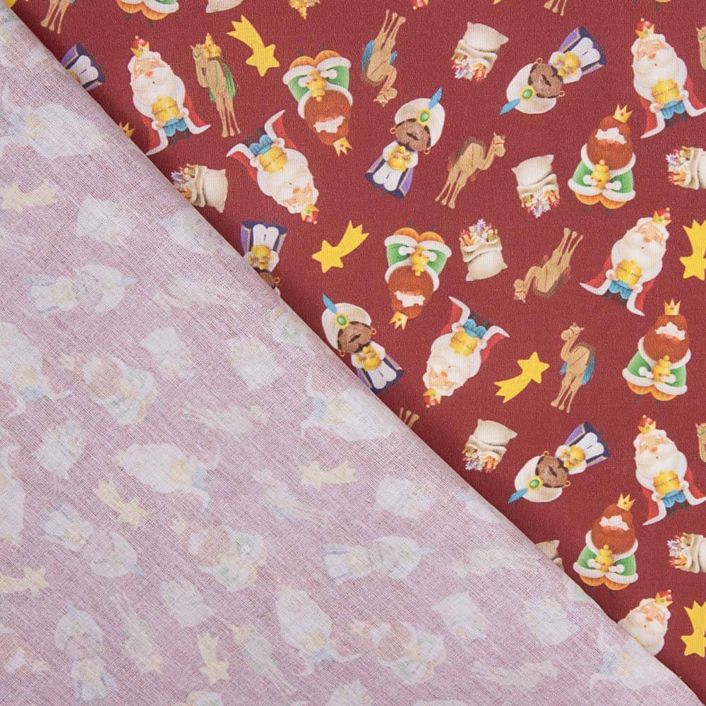 Popeline de Noël Rois Mages Rouge - Ribes y Casals