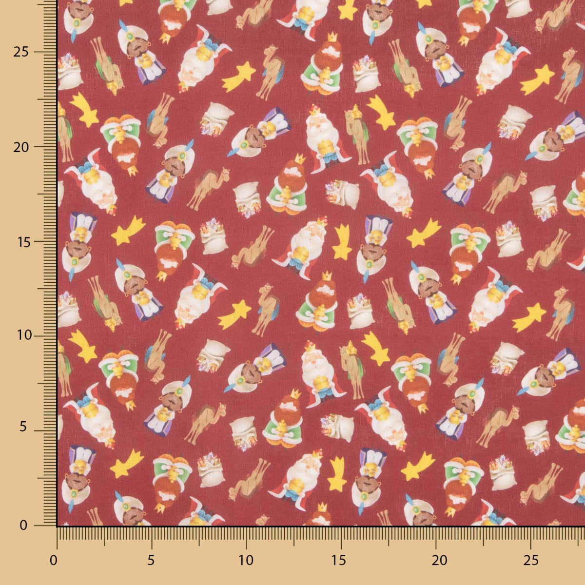 Popeline de Noël Rois Mages Rouge - Ribes y Casals