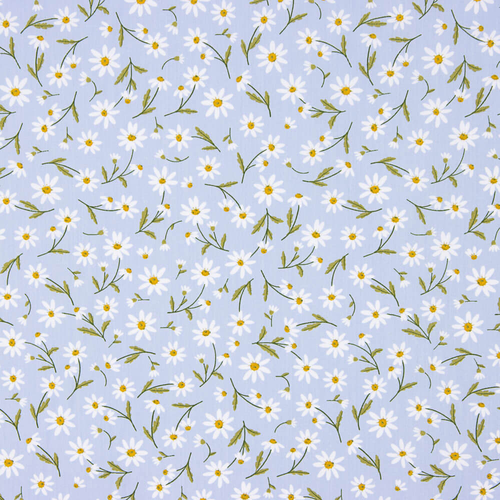 Popeline Coton Bio Enfant Marguerite Bleu Denim - Ribes y Casals