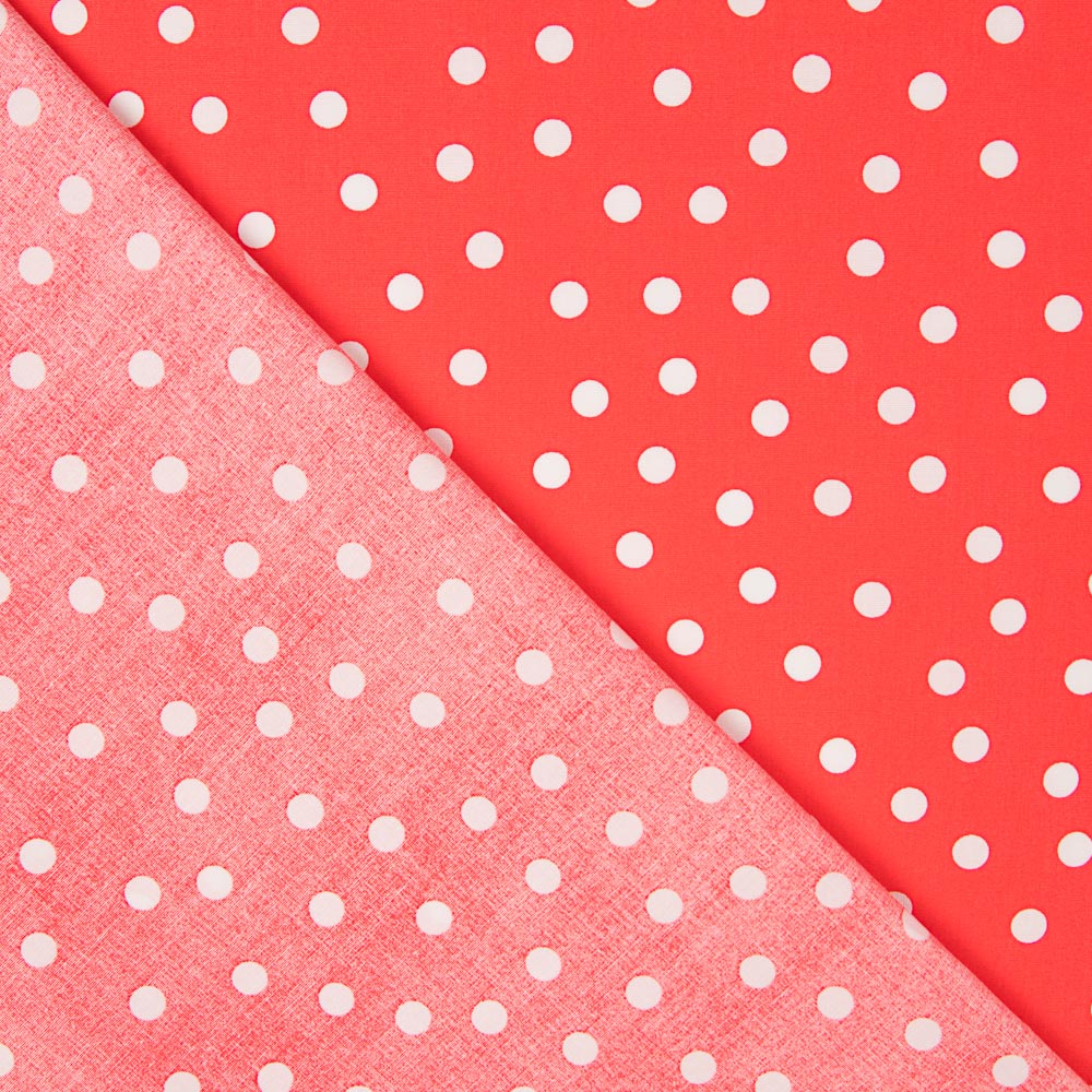Popeline Spandex Blanche Pois Corail 7 Mm - Ribes y Casals