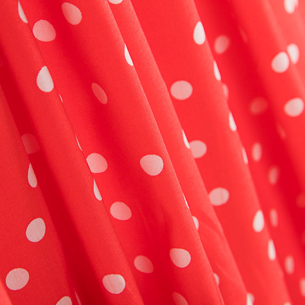Popeline Spandex Blanche Pois Corail 7 Mm - Ribes y Casals