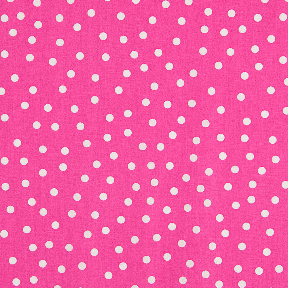 Popeline Spandex Blanche Pois 7mm Fuchsia - Ribes y Casals