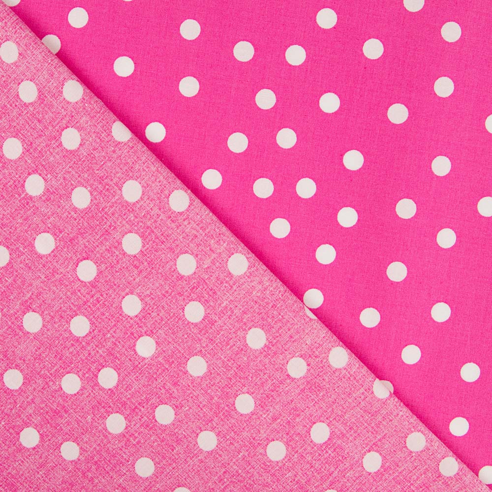 Popeline Spandex Blanche Pois 7mm Fuchsia - Ribes y Casals