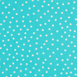 Popeline Spandex Blanche Pois 7mm Turquoise - Ribes y Casals
