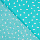 Popeline Spandex Blanche Pois 7mm Turquoise - Ribes y Casals