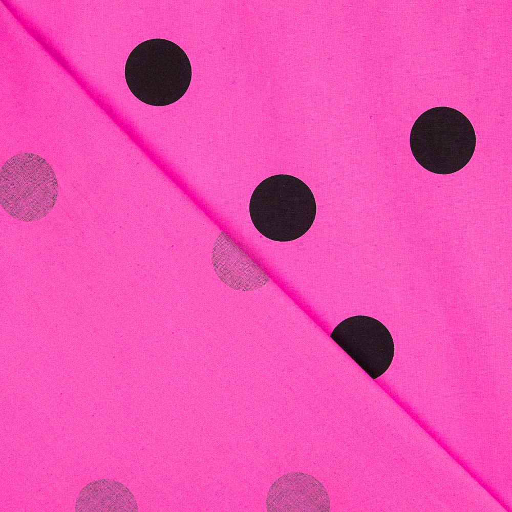 Popeline Spandex Noir Pois 30mm Fuchsia - Ribes y Casals