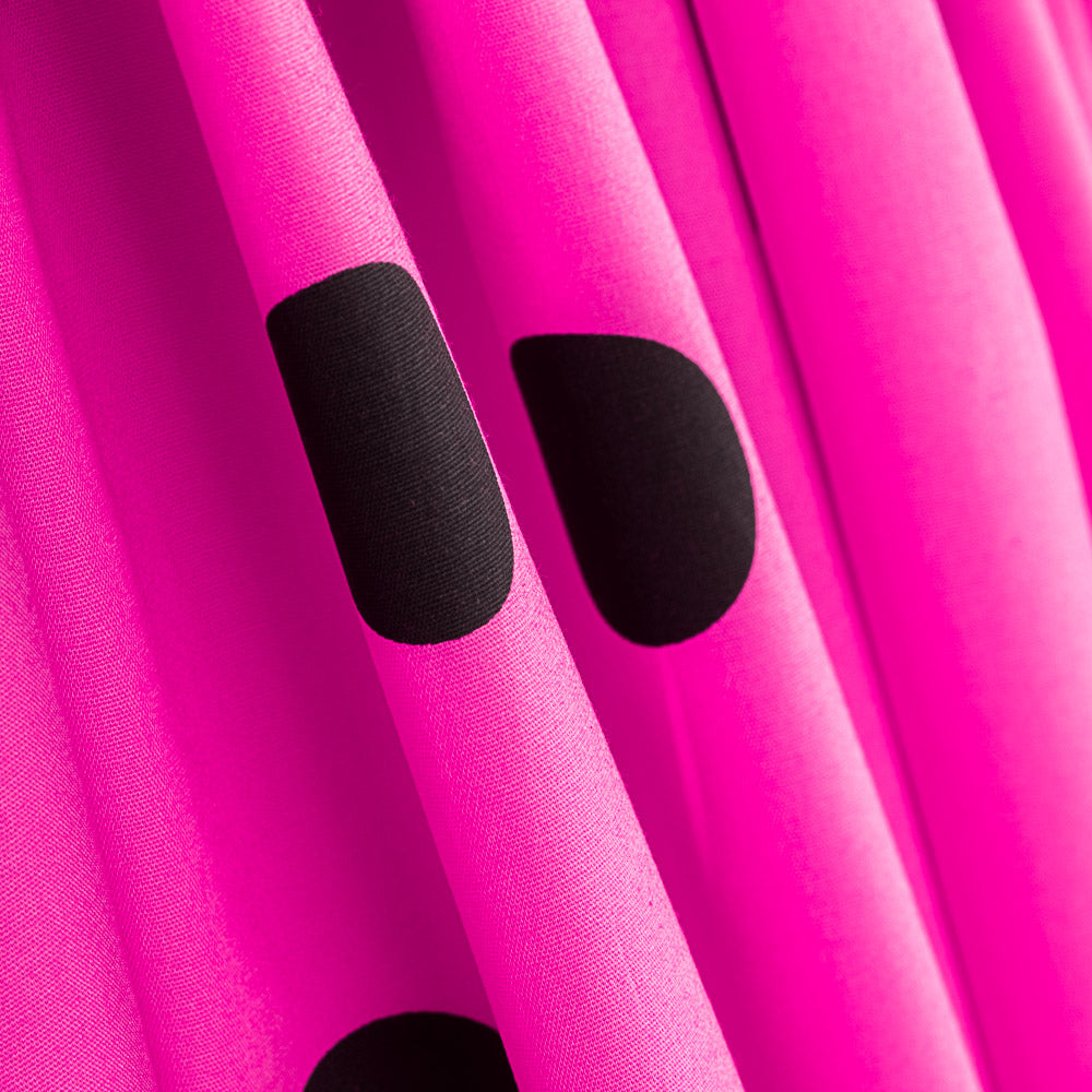 Popeline Spandex Noir Pois 30mm Fuchsia - Ribes y Casals