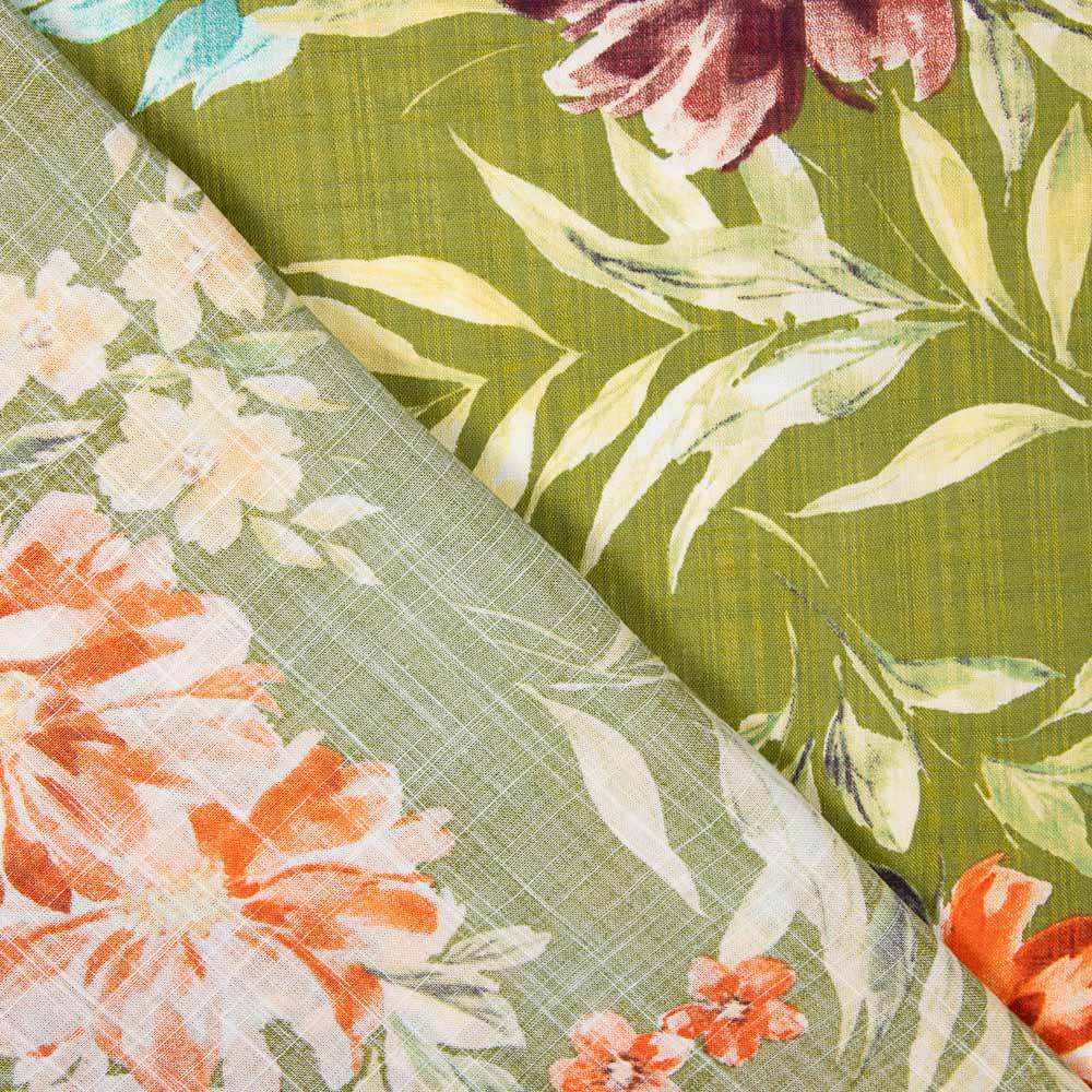 Popeline Florale Vert Militaire - Ribes y Casals