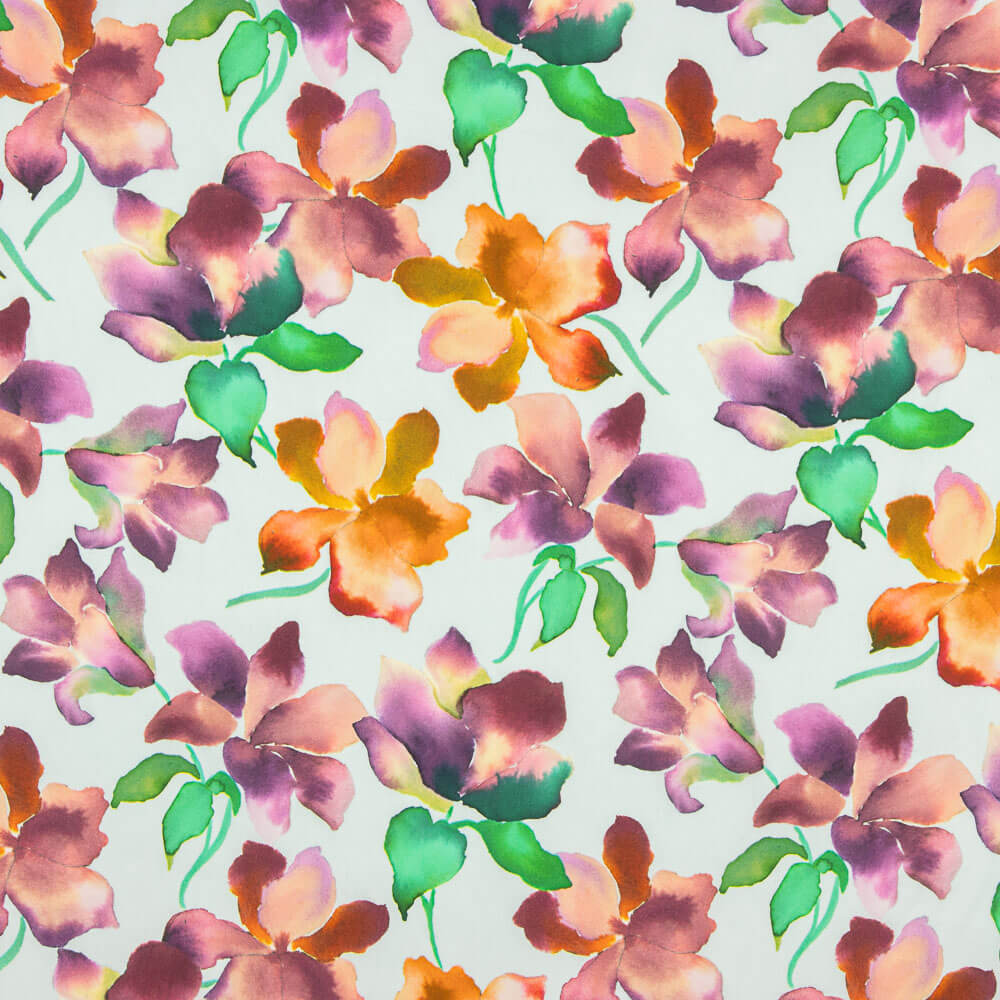 Popeline Viscose Fleurs Aqua - Ribes y Casals