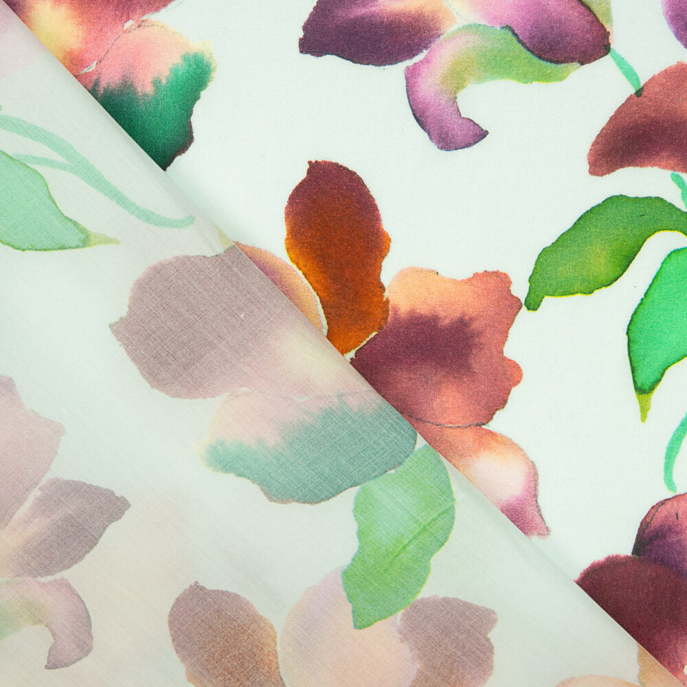 Popeline Viscose Fleurs Aqua - Ribes y Casals