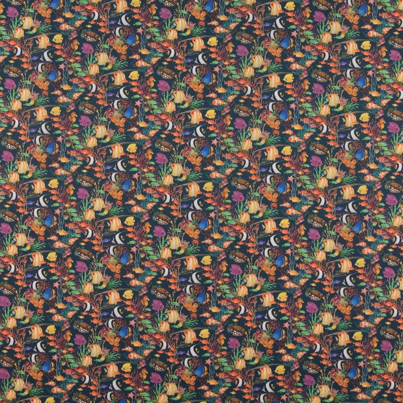 Popeline Coton Aquarium Marin - Ribes y Casals